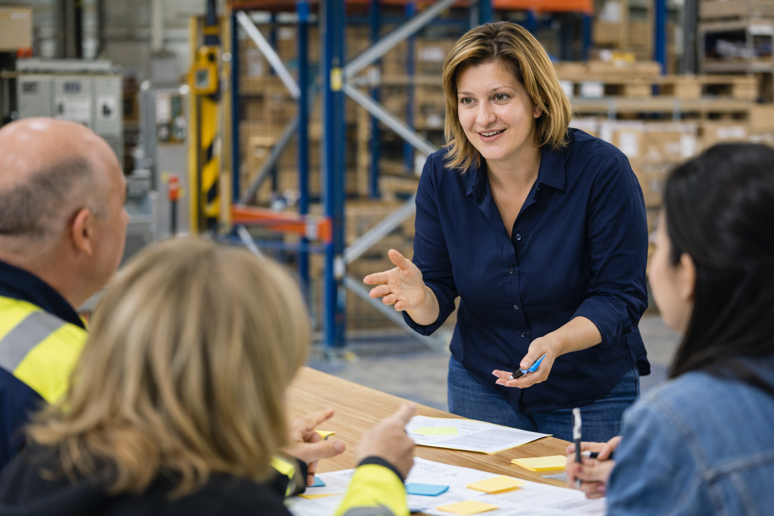 Viktoriya prowadzi konsultacje z zespołem w magazynie